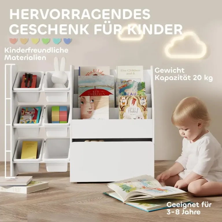Förvaringshylla Barn med Lådor Vit MDF Barnrum
