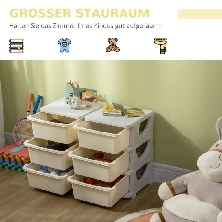 Leksaksförvaring med 3 Lådor, Cremevit Barnrum Plast