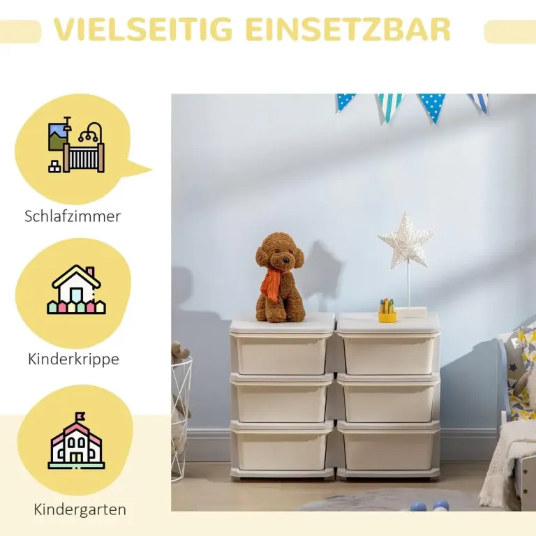 Leksaksförvaring med 3 Lådor, Cremevit Barnrum Plast