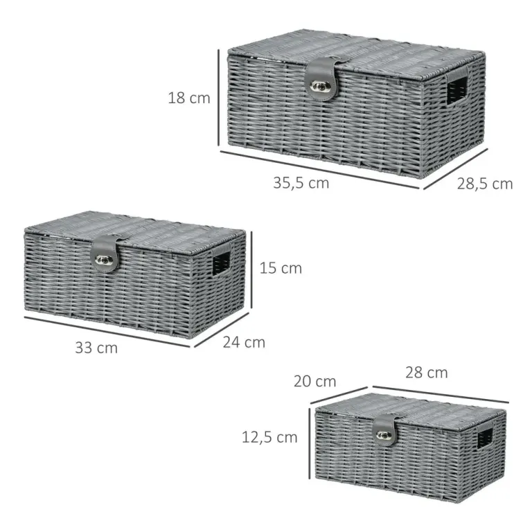 Förvaringslådor med Lock 3-Pack Stapelbara Plastlådor Rotting