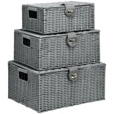 Förvaringslådor med Lock 3-Pack Stapelbara Plastlådor Rotting