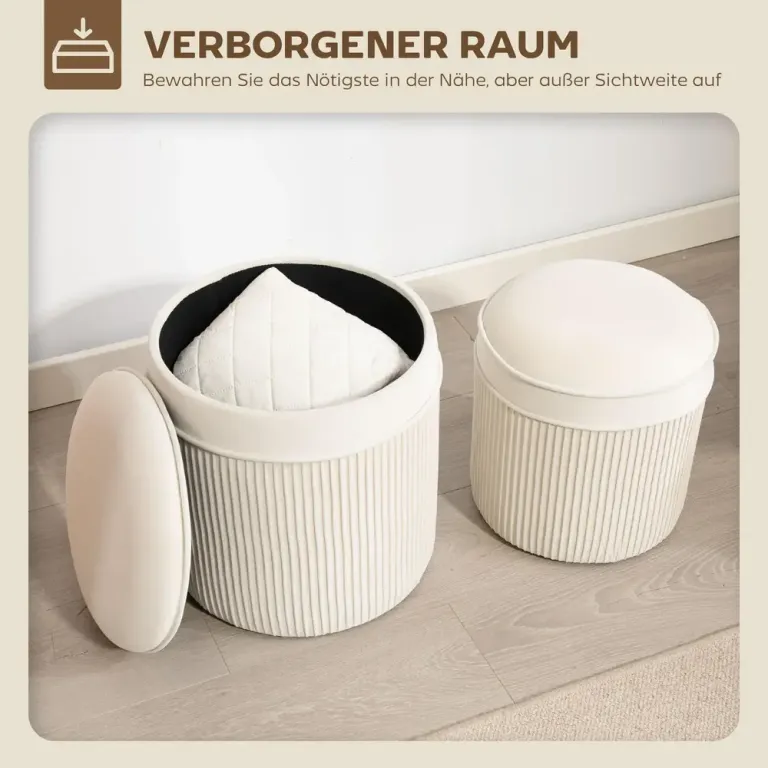 Förvaringspall 2-Pack Rund Gräddvit Sammet Delar Krämvit