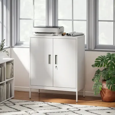 Förvaringsskåp Låsbart Vit Stål för Hemmakontor och Garage Stålskåp