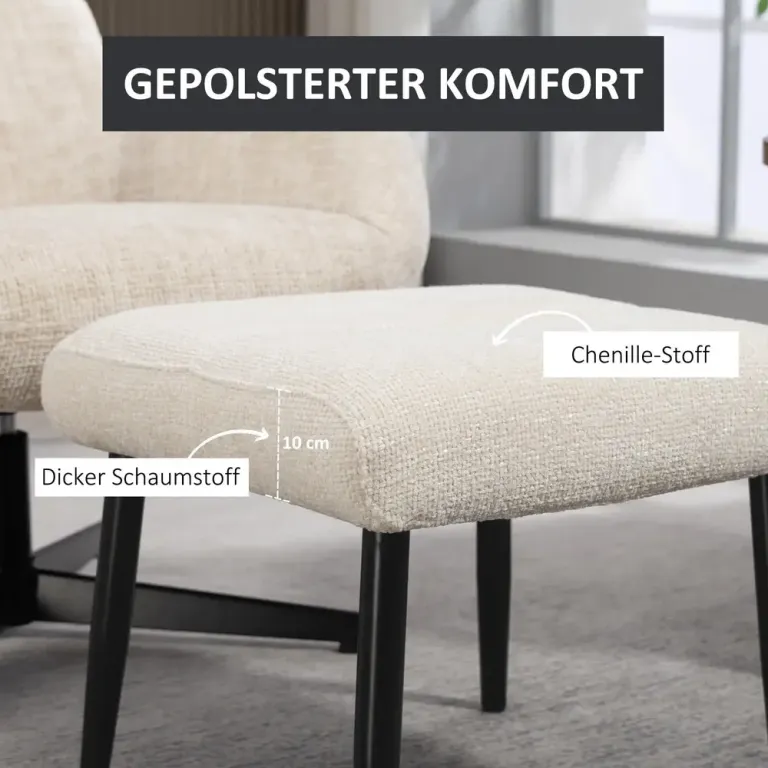 Fotpall Chenille Gräddvit Tyg och Stål Sittpuff 45x41x38 cm