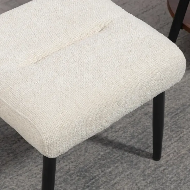 Fotpall Chenille Gräddvit Tyg och Stål Sittpuff 45x41x38 cm