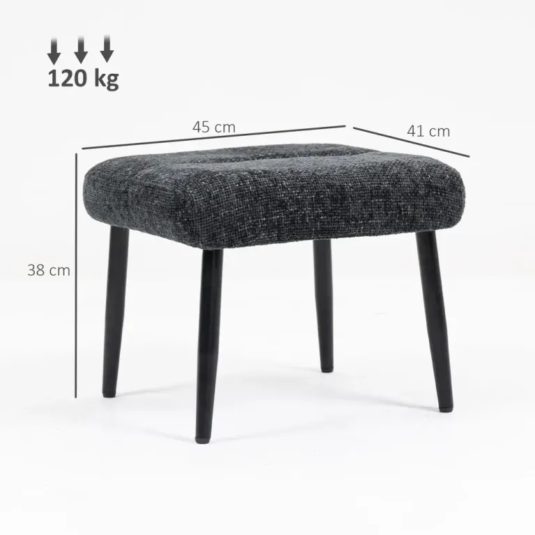 Fotpall Chenille Mjuk Mörkgrå Tyg och Stål Klädsel Stålben