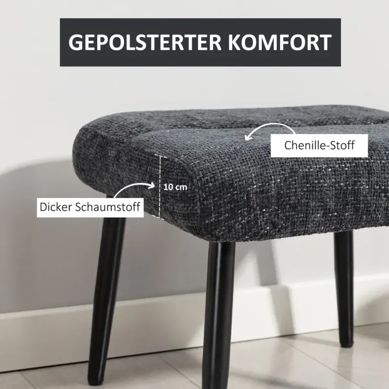 Fotpall Chenille Mjuk Mörkgrå Tyg och Stål Klädsel Stålben