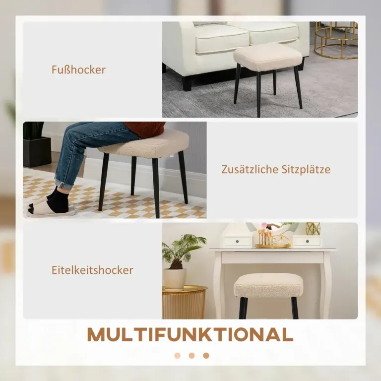 Fotpall Fyrkantig Pall Beige av Tyg Sittpall Teddy Fleece