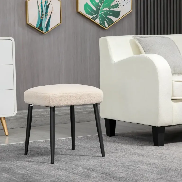Fotpall Fyrkantig Pall Beige av Tyg Sittpall Teddy Fleece