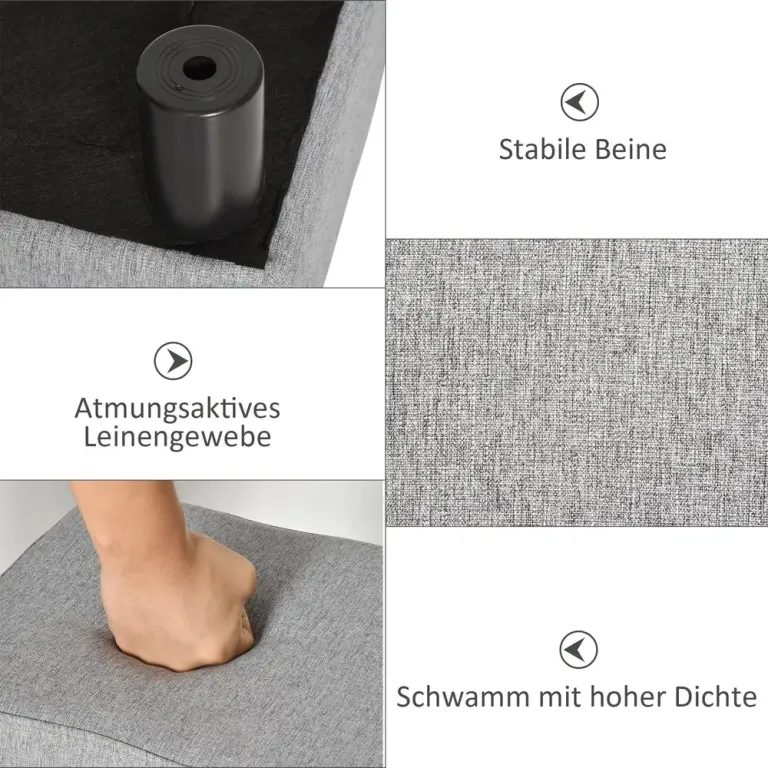 Fotpall Ottoman Grå av Linne och Trä Rektangulär Stoppad Benstöd
