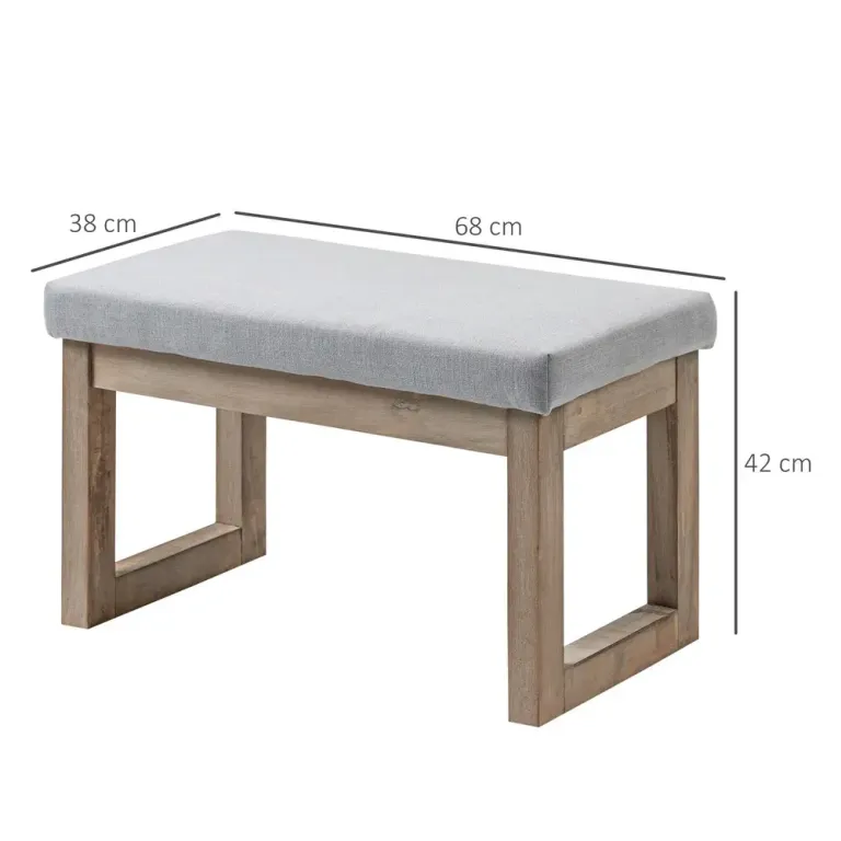 Fotpall Stoppad Pall Grå av Tyg och Trä Sittbänk Skandi Design