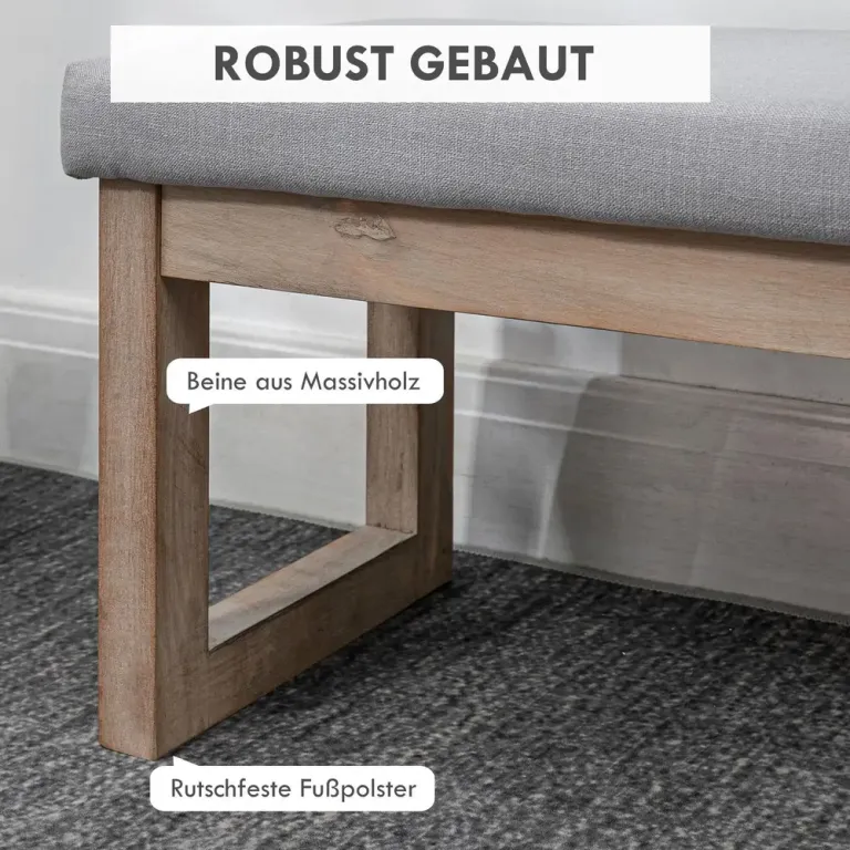 Fotpall Stoppad Pall Grå av Tyg och Trä Sittbänk Skandi Design