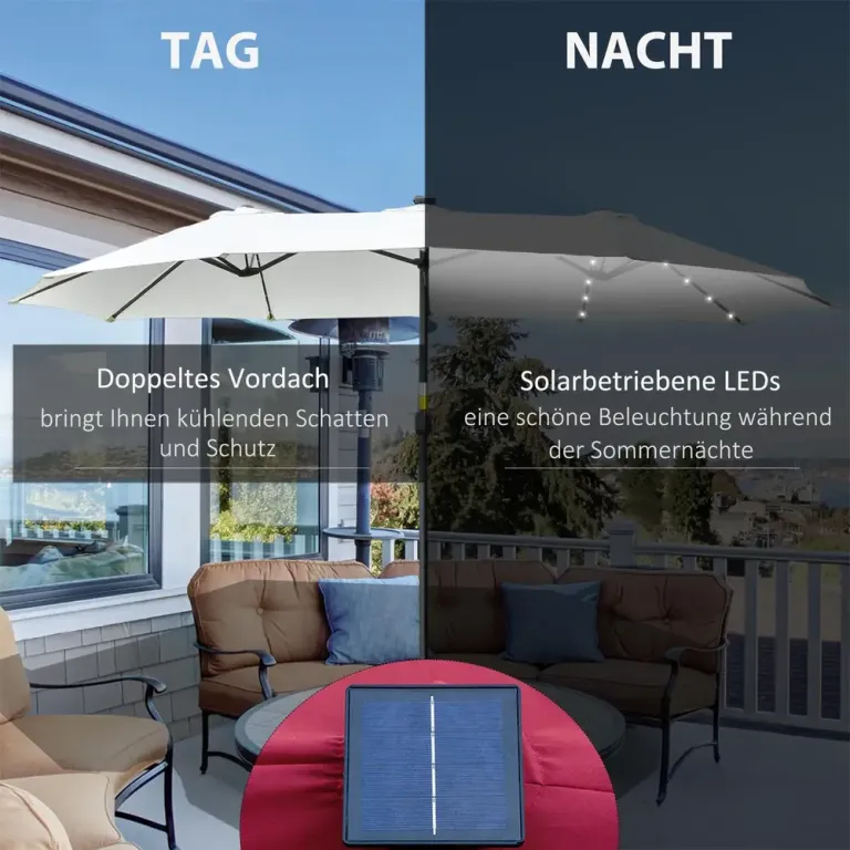 Dubbelt Solparasoll med LED och Solar Ovalt 4,5 m
