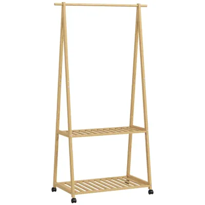 Klädställ 2 Nedre Hyllor och Klädstång i Bambu 67 cm, Natur