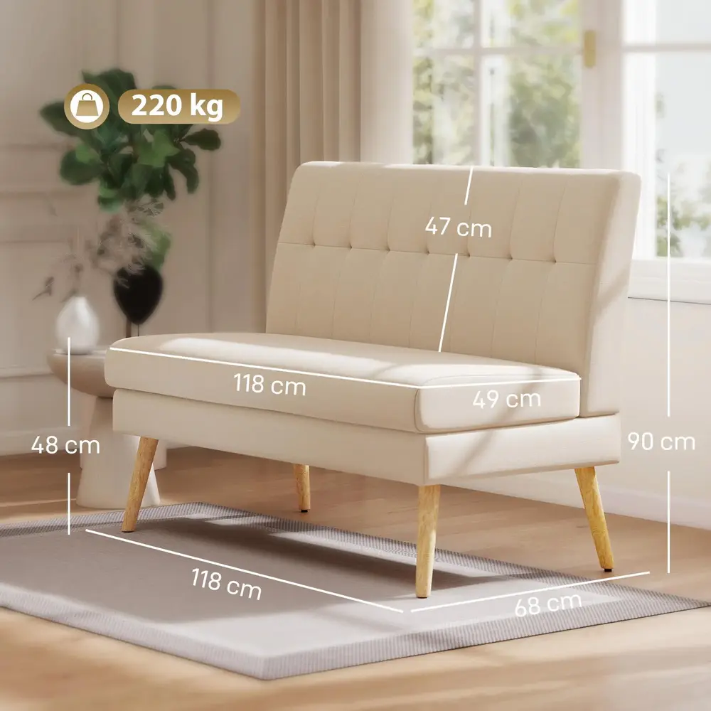 2-sits Soffa Tuftad Rygg Träben Tjock Stoppning