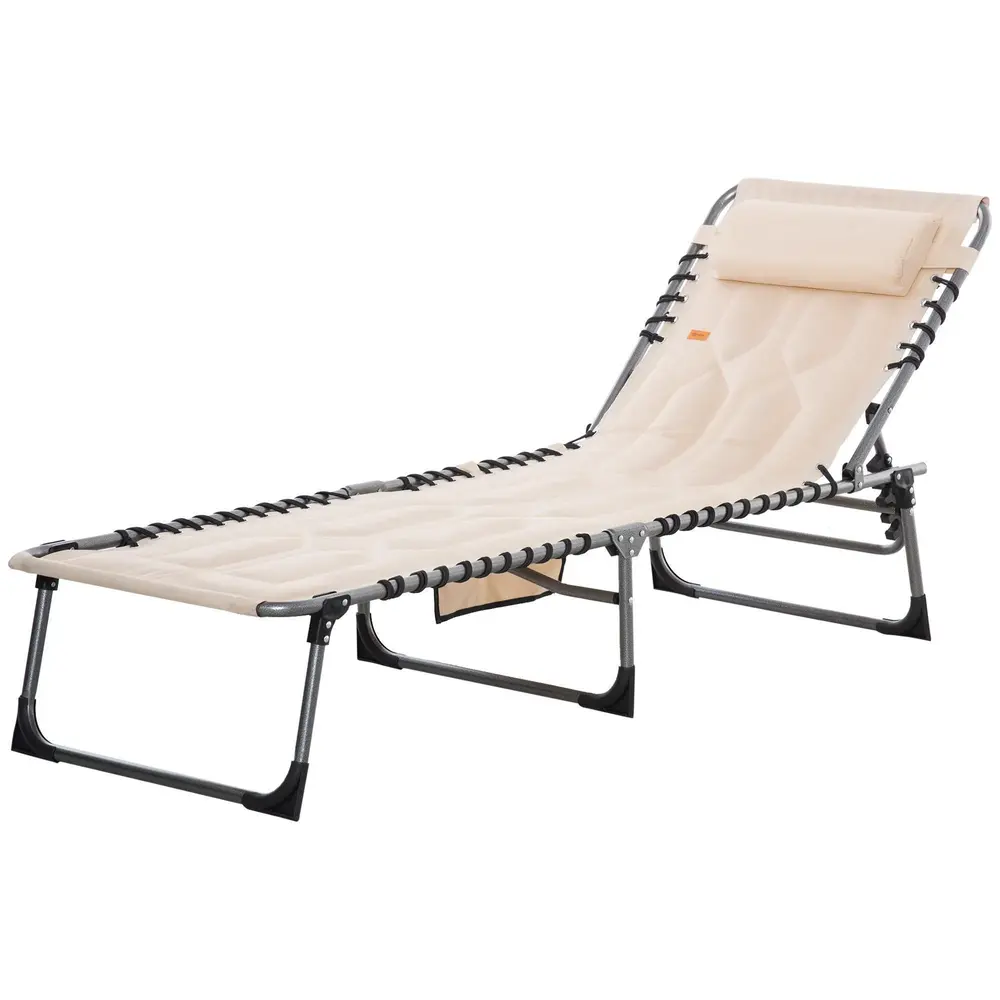 Solstol Solsäng Hopfällbar Beige av Tyg och Metall Säng