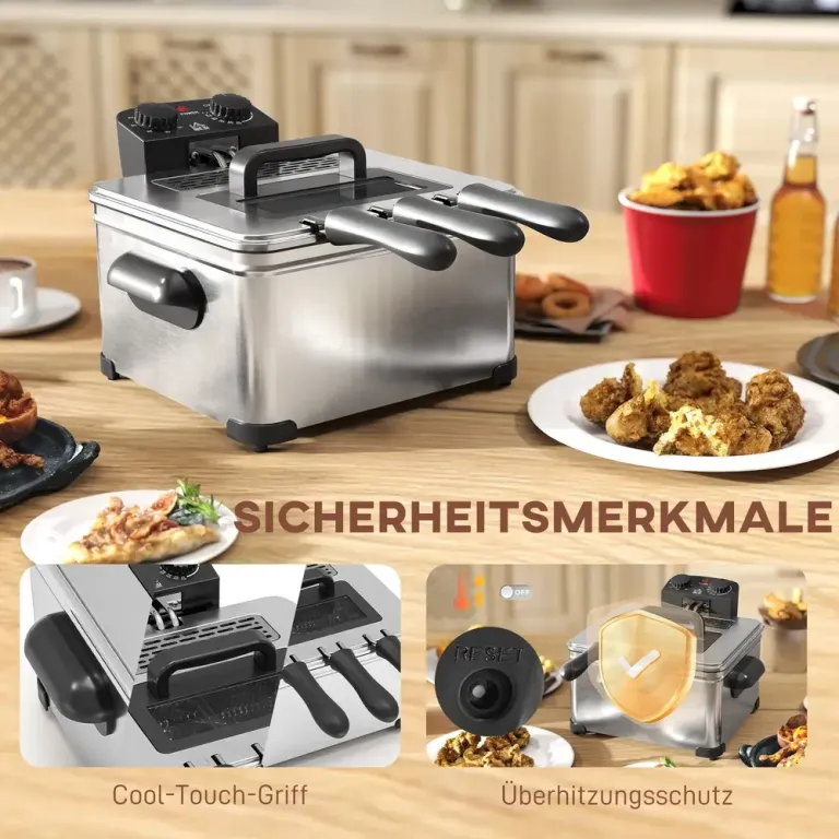 Fritös 5 l med Timer Visningsfönster 2000 w Effekt, Silver Elektrisk