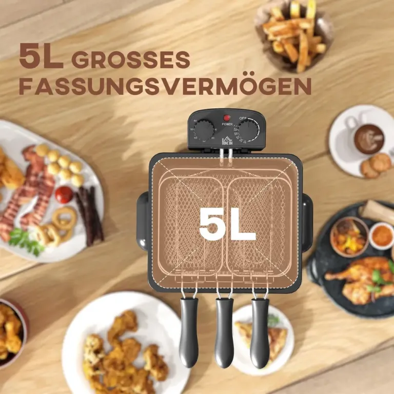 Fritös 5 l med Timer Visningsfönster 2000 w Effekt, Silver Elektrisk