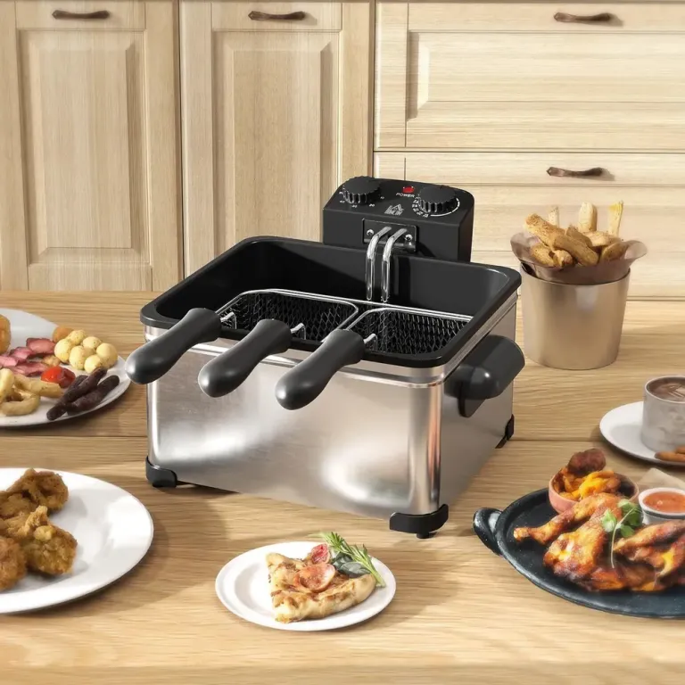 Fritös 5 l med Timer Visningsfönster 2000 w Effekt, Silver Elektrisk