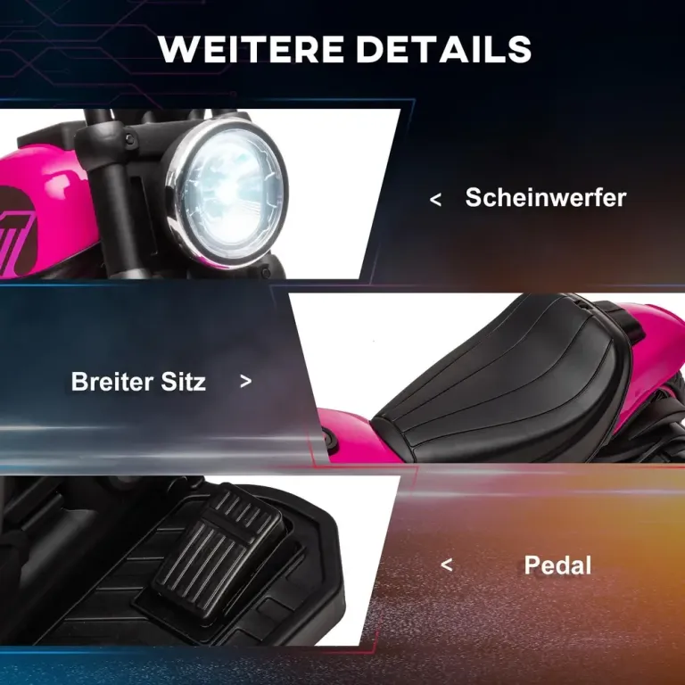 Elmotorcykel Elbil för Barn Rosa av Metall och Plast
