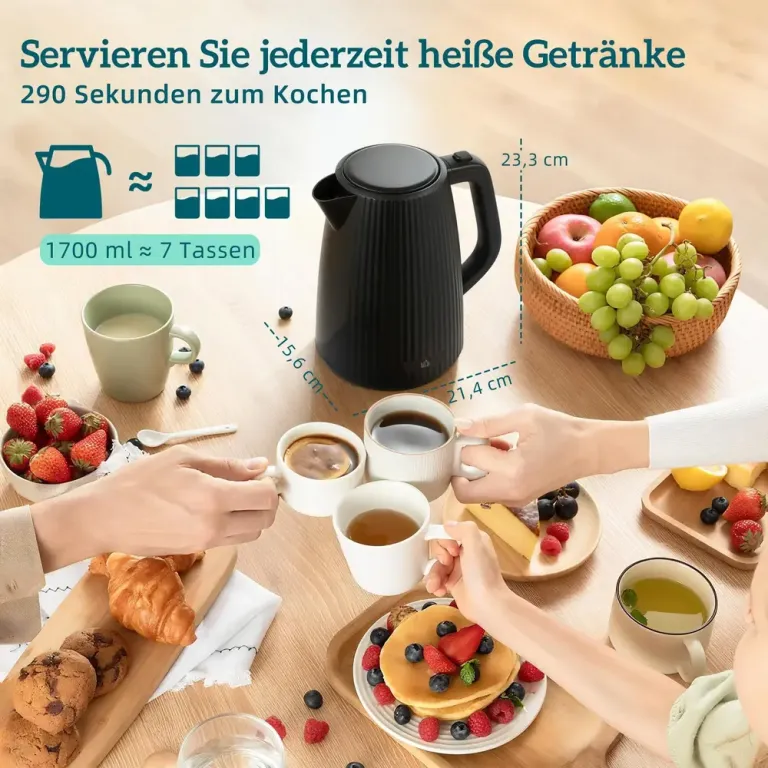 Frukostset 3 Delar Svart Plast och Metall Vattenkokare Skivors