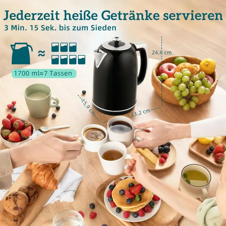 Frukostset Retro Svart Rostfritt Stål och Plast Vattenkokare