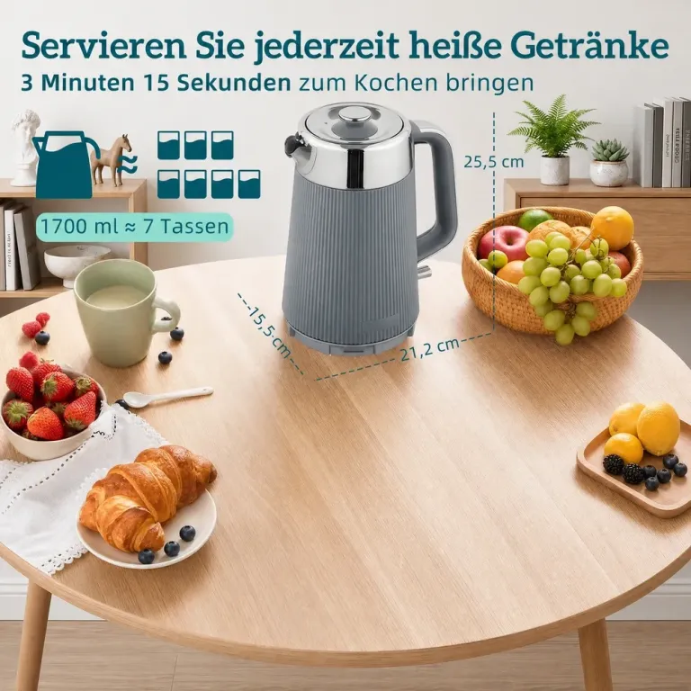 Frukostset Vattenkokare och Brödrost Retro Grå Rostfritt