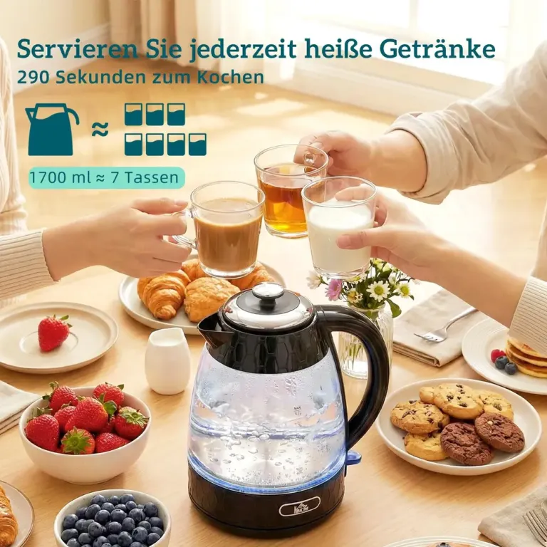 Frukostset Vattenkokare och Brödrost Svart Rostfritt Stål