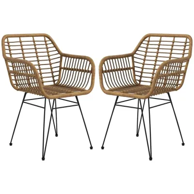 Set 2 Köksstolar i Boho-Stil 56 x 60 x 79 cm, Brun
