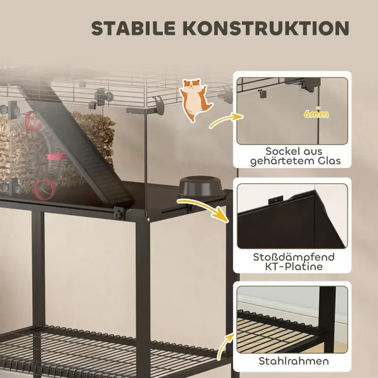 Hamsterbur Inhägnad för Smådjur med 3 Nivåer Balanshjul Stål Plast