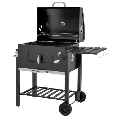 Grillvagn Kolgrill Svart av Rostfritt 113 x 65 x 108 cm