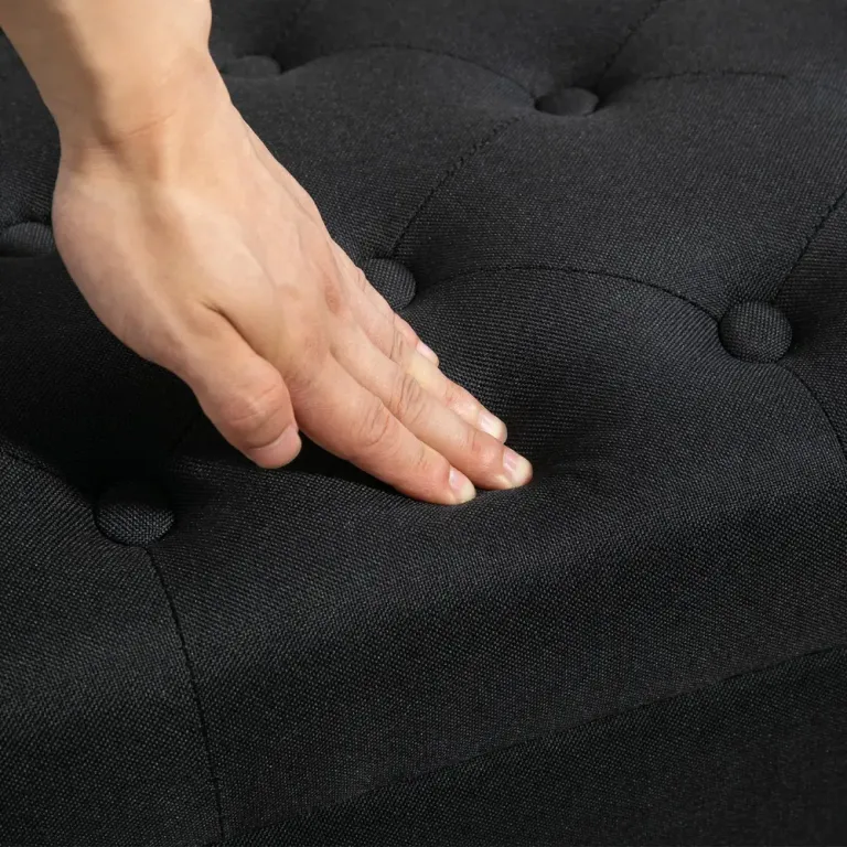 Sittbänk med Förvaring & Knapphäftning Svart Hallbänk Sängbänk Linne