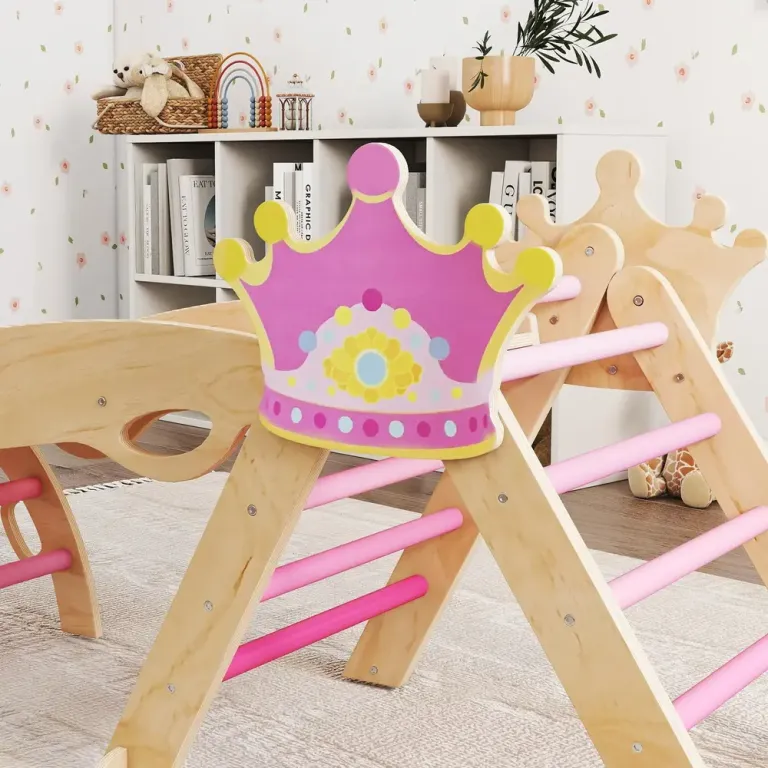 Klätterställning Prinsessa 8 i 1 Rosa Trä för Barnrum Inomhus