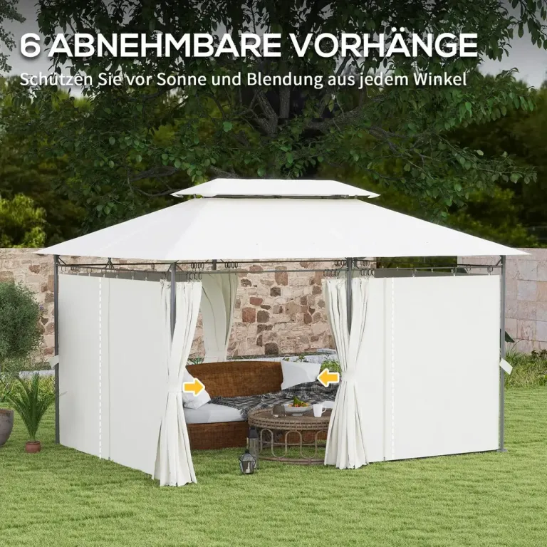 Paviljong med Dubbeltak 6 Sidoväggar Hållbar 4 x 3 m