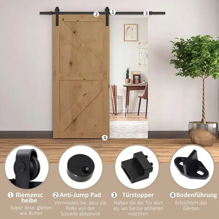 Skjutdörrsbeslag i Kolstål Upp till 90 kg, 200 cm, Svart