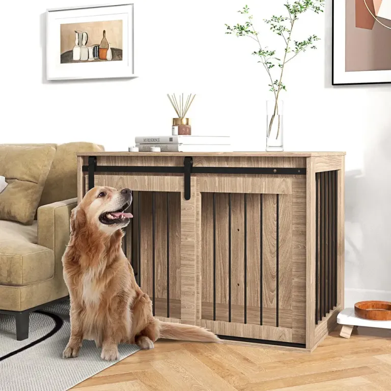 Hundbur, Valnötsmönstrad Låsbar Trälook Rustik Design