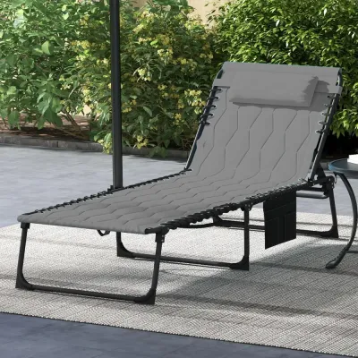 Hopfällbar Solstol med Dyna Grå + Svart 188 x 65 x 36 cm