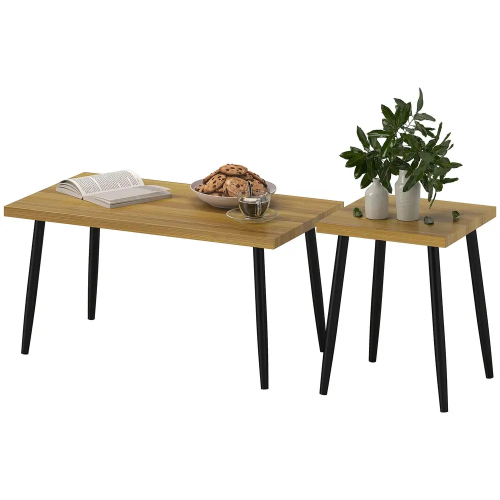 Soffbord Sidobord Set om 2 Natur av Trä och Stål