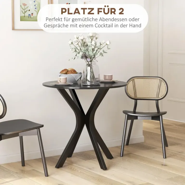 Kompakt Matbord för Kök Rund Bordsskiva Svart 78 x 75 cm