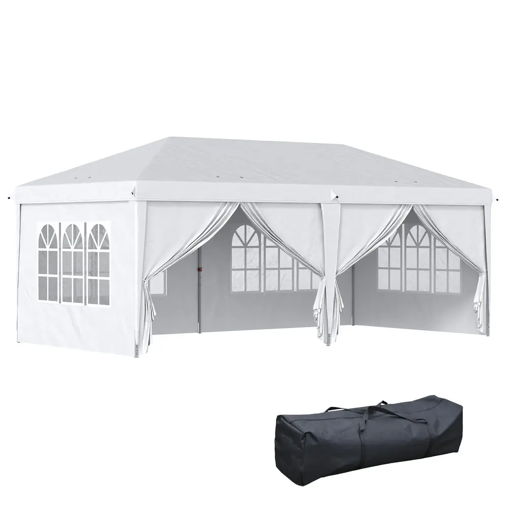 Gazebo Trädgårdspaviljong Vit av Stål 5,85 x 2,95 M