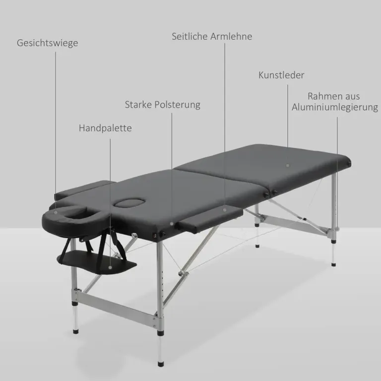 Hopfällbar Massagebänk 2-Zon Professionell Behandlingsbänk Läder