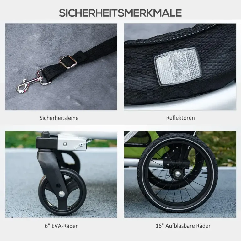 2-i-1 Hundbuggy och Cykelkärra Upp till Hundebuggy Cykelvagn Grön