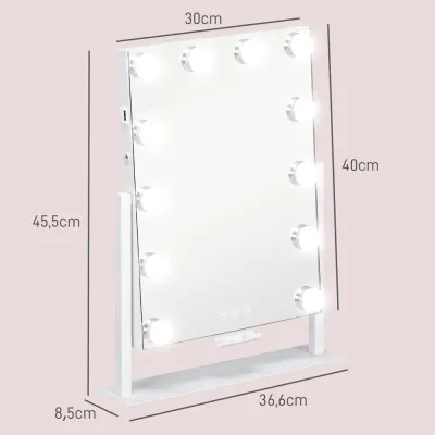 LED-Sminkspegel 3 Ljuslägen Dimbar 37 x 46 cm, Vit