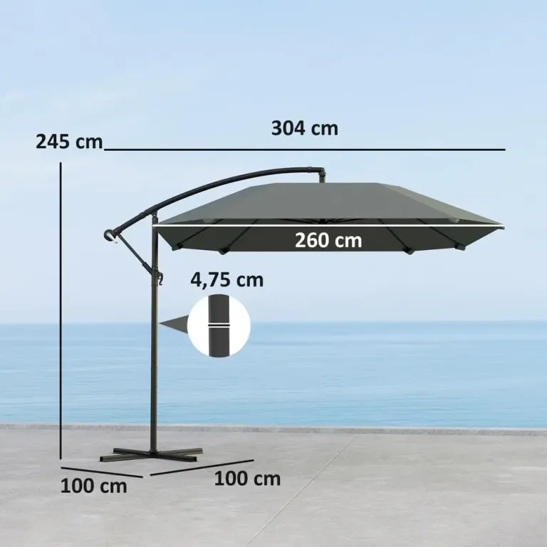 Parasoll Fribärande Mörkgrå av Aluminium 260 cm