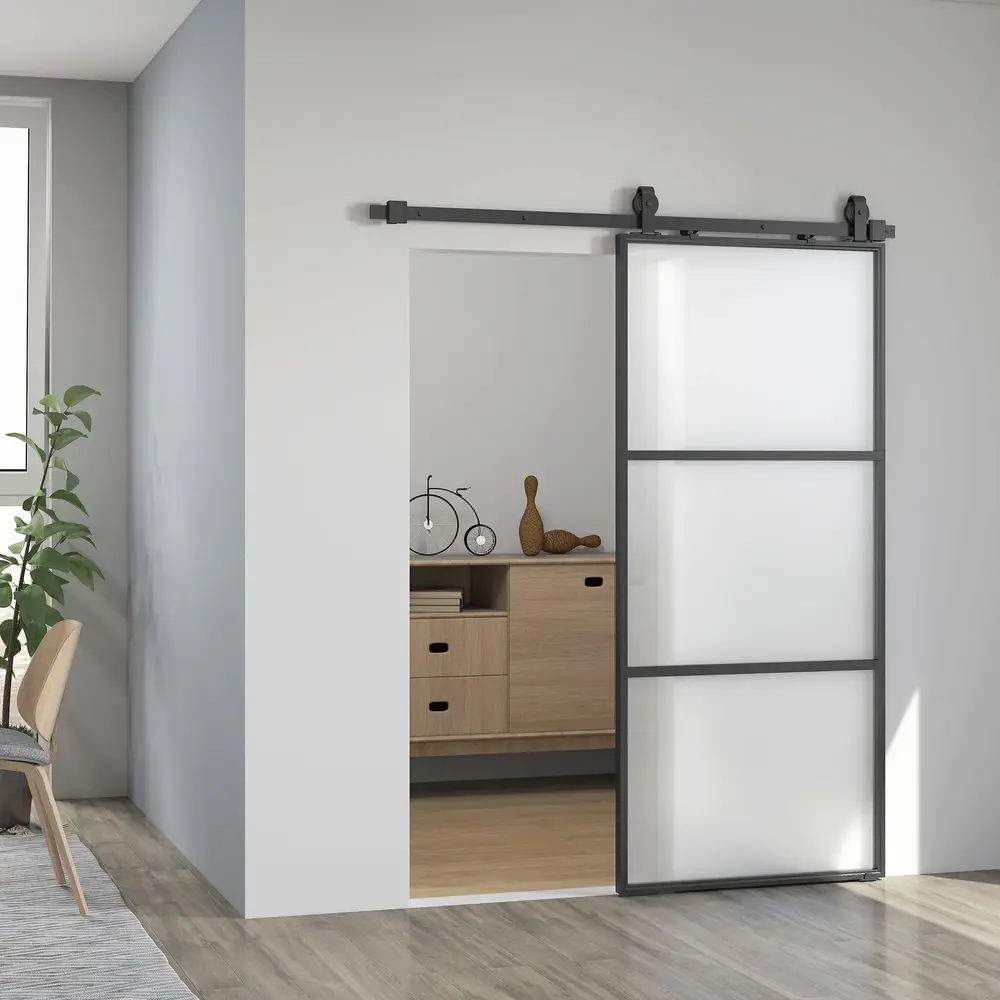 Skjutdörr med Frostat Glas och Spårsystem