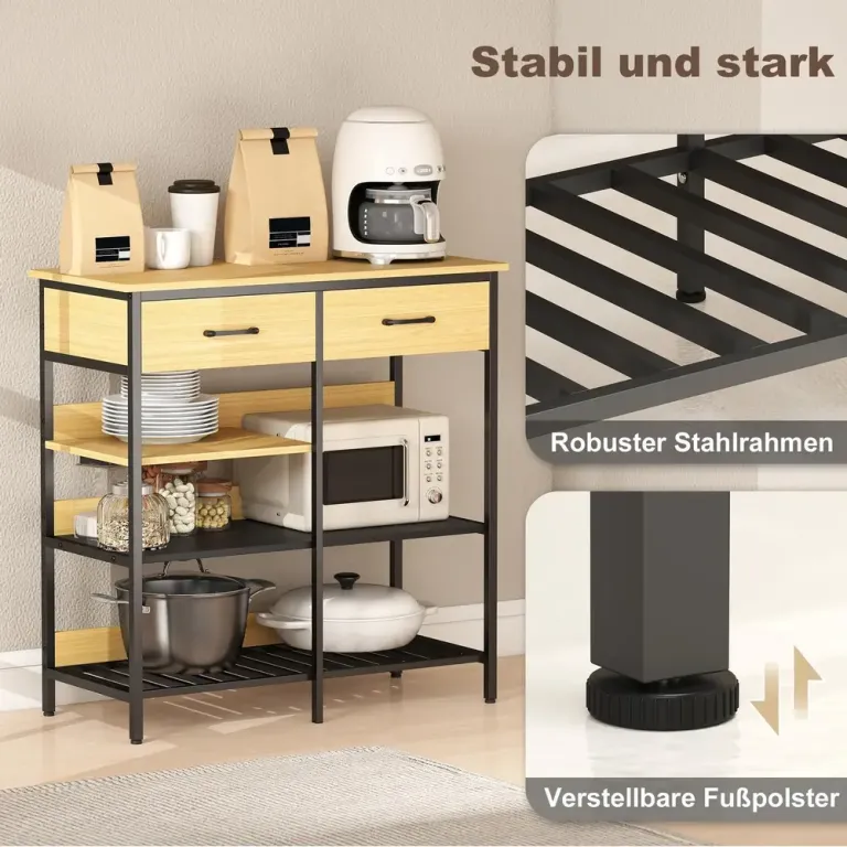 Skänk med Lådor och Hyllplan Natur Trä och Vit 90 cm Sideboard Öppna