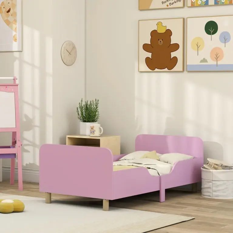 Barnsängstomme Enkelsäng för Barn med Säkerhetsräcke MDF Rosa Furu