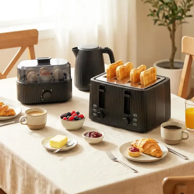 Frukostset 3 Delar Svart Plast och Metall Vattenkokare Skivors