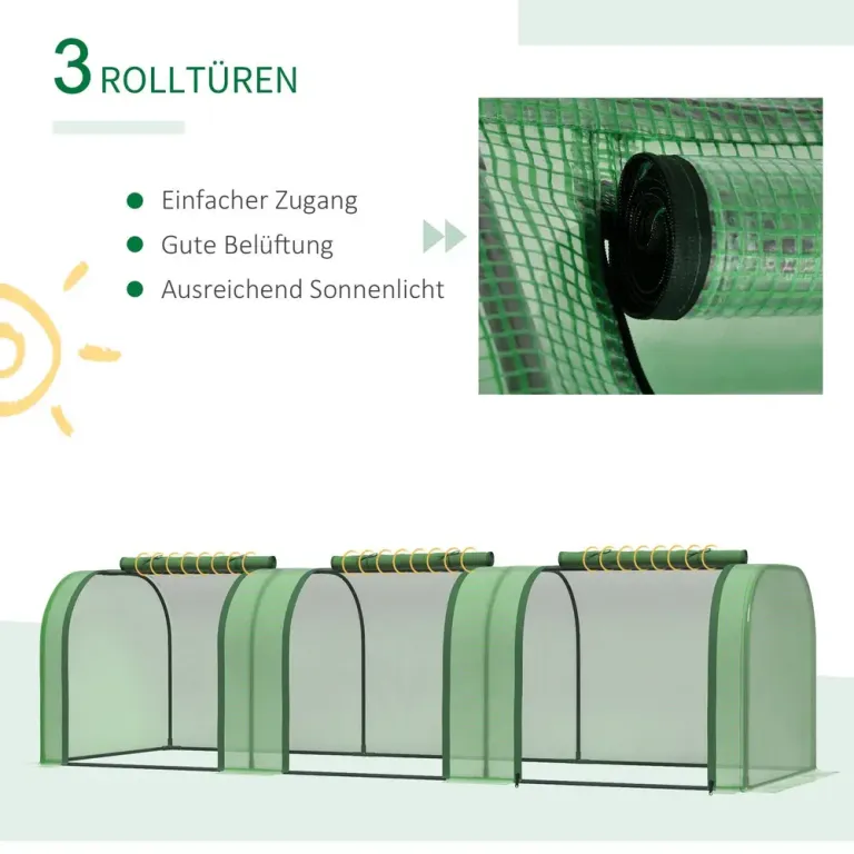 Polytunnelväxthus 3 Rulldörrar Grön