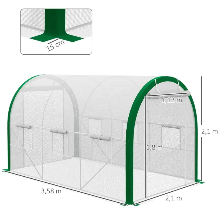 Tunnelväxthus Vit 3,58 x 2,1 x 2,1 m